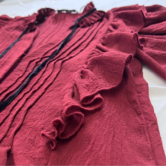 ZARA Rust Ruffled Blouse. XS - Picture 4 of 9